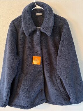 🐑 NWT-32 Degree Heat Soft Plush Fleece Button-Up Jacket in Dark Navy-XXL